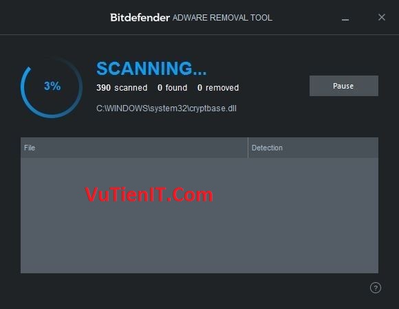 Bitdefender Adware Remova bat dau quet cac quang cao