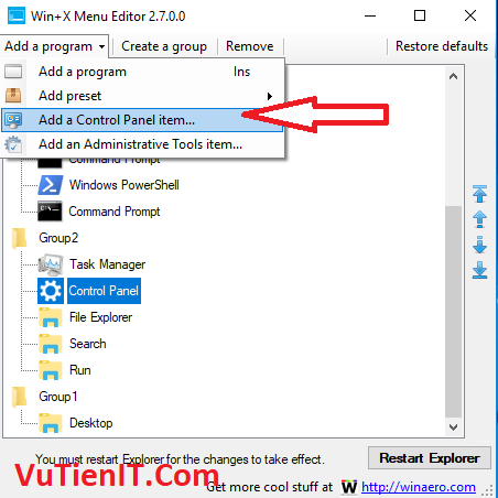 change Menu Win+X trong Windows 10 1703 voi WinX Menu Editor