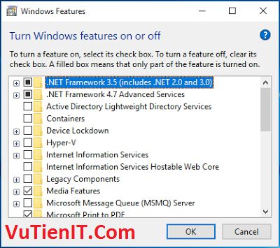 enable Net Framework 3.5 windows 1703