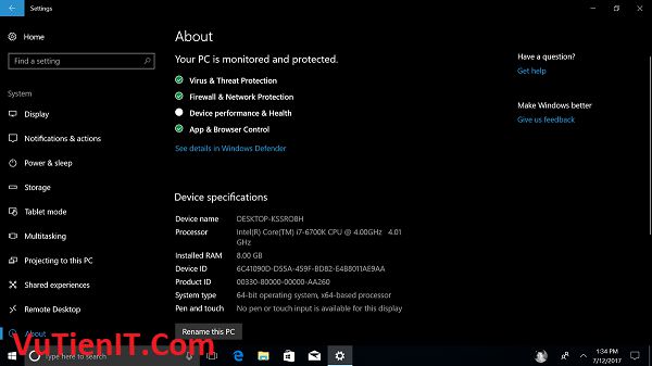 settings Windows 10 Fall Creators Update