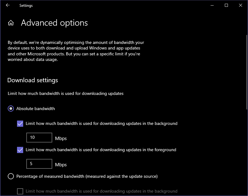 Windows 10 2004 Control Windows Update download speeds